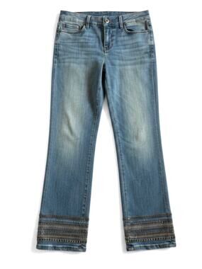 White Black The Slim Mid Rise Embellished Cuff Jeans Blue Denim
